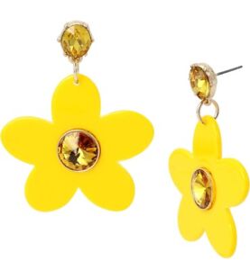 NWB Women's Authentic Betsey Johnson Yellow Flower Drop Earrings