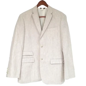 Blazer Perry Ellis 100% lino uomo 40R beige cappotto sportivo polsino chirurgo 2 bottoni - Foto 1 di 18