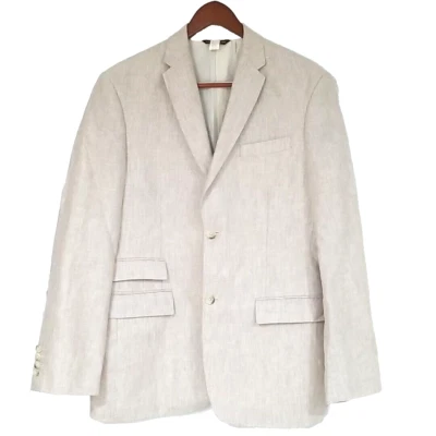 Blazer Perry Ellis 100 % lino para hombre 40R beige abrigo deportivo puño de cirujano 2 botones  Foto 1 de 4