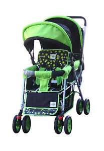 DOUBLE Stroller GREEN  Baby Strollers BEBELOVE 2 Seats Multiple Multi Twin Child