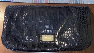 Nine West Black Faux Alligator Folding Clutch Handbag With Cutout Handle - Picture 1 of 11
