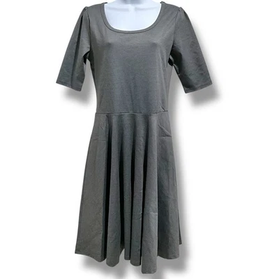 Vestido LuLaRoe Nicole para mujer talla L gris manga hasta el codo calce y acampanado Foto 1 de 4