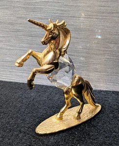 Vintage 1984 MANON Brass & Swarovski Crystal Unicorn Figurine, 3.5" Height - Picture 1 of 8