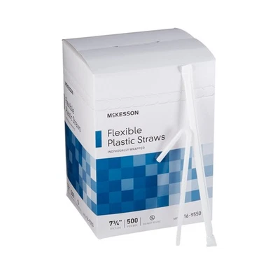 McKesson Disposable Flexible Drinking Straw White Plastic 500 Ct 16-9550 - Image 1 of 4