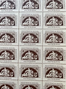 IBERMONEDA| Sellos Guerra Civil locales Antequera Asistencia Social en pliego - Picture 1 of 2