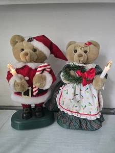 2 Vintage AVON Twinkling Musical Mr & Mrs Claus Teddy Bear Holiday Christmas - Picture 1 of 19