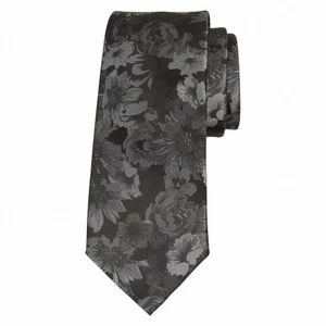 BAR III Mens Slim Floral Necktie Charcoal Gray Woven Flowers 2.5 Skinny Neck Tie - Picture 1 of 4