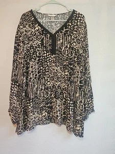 cj Banks Women's 3X Tan And Black Lace Bead Neck Front Dressy Tunic - Picture 1 of 13