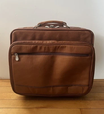 Brown Faux Leather Luggage / Laptop Bag / Carry On Bag W/ Wheels And Lock & Key - Image 1 of 4
