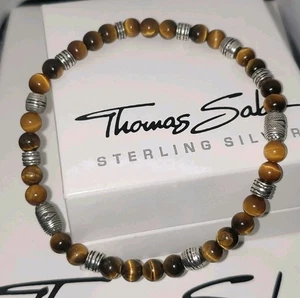 Genuine Thomas Sabo lucky Bead Charm Tiger‘s Eye Bracelet Size-21cm RRP£145 - Picture 1 of 8