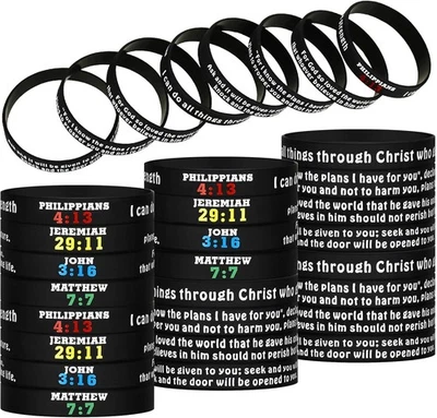 Pulseras inspiradoras de goma de silicona cristianas religiosas versículos bíblicos, 48 piezas Foto 1 de 4