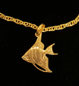 Angelfish Ankle Bracelet Anklet 24 Karat Gold Plate Twisted Rope Freshwater Fish - Picture 1 of 12