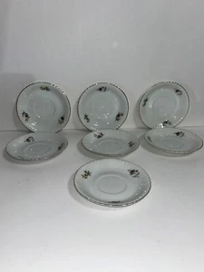Newfields China Japan Set 7 Teetassen Untertassen, Blumen, Goldrand 5,5 cm - Bild 1 von 4