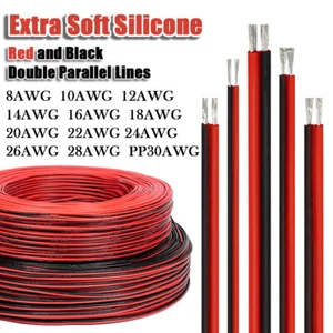 Twin 2 Core Tinned Copper Cable Wire Flexible Silicone Wire Red&Black 30AWG~8AWG - Picture 1 of 15