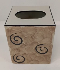 Cubierta de caja de pañuelos R B Alcobaca cerámica 4,75" x 4,75" x 5,75" marrón decorativa usada en excelente estado - Imagen 1 de 11