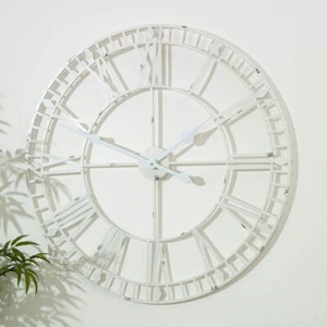 Large white skeleton wall clock iron industrial retro rustic wall decor gift - Picture 1 of 4