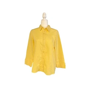 Passports Womens Yellow Button-Up Shirt Floral & Waffle Knit Texture XL - Picture 1 of 3