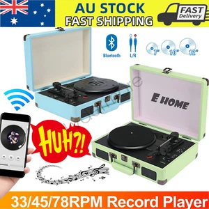 Retro Briefcase Vinyl Record Player Suitcase 3 Speed Turntable Stereo Speakers - Picture 1 of 13
