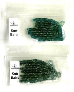 2 PACKS Jed Welsh 4" Curl Tail Earthworm Teal Blue Silver Flake 10 Count Package - Picture 1 of 12