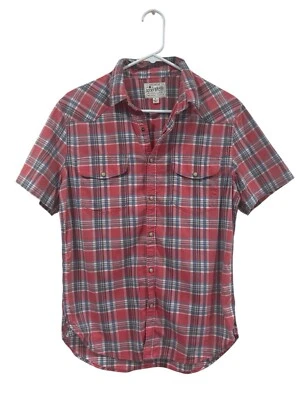 Lucky Brand Short Sleeve Shirt Youth Small Button-Up Plaid Saturday Stretch - Image 1 of 4