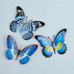 Set of 3 Vivid Blue Butterfly Indoor/Outdoor Metal Fence/Wall 3-Dimensional Art - Picture 1 of 1