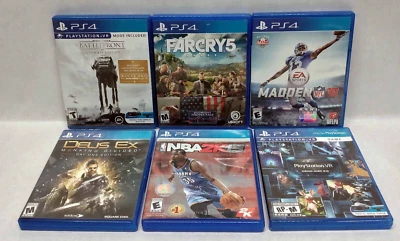 PS4 6 Game Lot - NBA 2K 15, Madden 16, Star Wars Battlefront, Far Cry 5, Deus Ex - Image 1 of 4