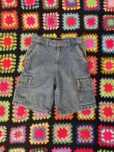 VTG Lee Pipes Y2K Baggy Skater Boys Blue Jean Cargo Long Shorts Jorts 8 Boys - Picture 1 of 5