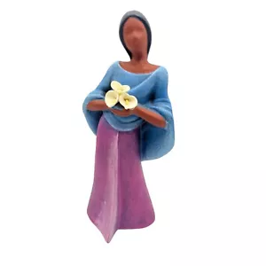 Keramik Lateinamerikanische Mexikanische Volkskunst Frau mit weißen Lilien Handarbeit 9" - Bild 1 von 4