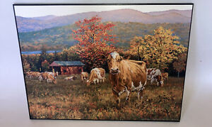 Art Print Plaque Bonnie Mohr Autumn's Gold Guernsey Dairy Cows on Fall Pasture