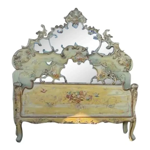 Antique Hand Painted French Bed with Mirrors Cover