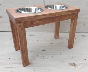 Wooden Double Bespoke Dog Pet Bowl Feeding Food Stand Rustic Quality Beautiful - Picture 1 of 5