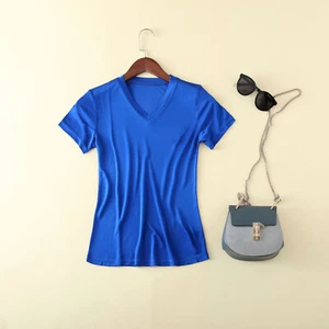 New Women's Silk T-Shirts Summer Basic Blouse Top V-neck Short Sleeve KT3S33 - Picture 1 of 25
