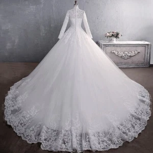 Abito da sposa scollo alto musulmano bianco sporco nuovo abito da sposa principessa Frocks - Foto 1 di 7