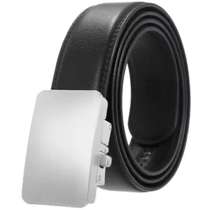 HJones Moda Uomo Pelle di Mucca Cintura Argento Fibbia Automatica Cintura a Cricchetto - Foto 1 di 4
