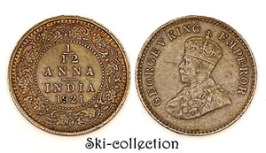 1/12 Anna 1921 , India. Georges V ° . Imperio Britannique. Cuivre. Calidad - Imagen 1 de 1