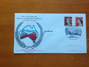1967 AUSTRALIA 50TH ANNIVERSARY TRANS RAILWAY OFFICIAL COVER SIGNED - Picture 1 of 4