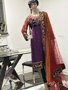 Maria B. Tailored Purple Fancy Embroidered Net & Velvet Shalwar Kameez Women - Picture 1 of 7
