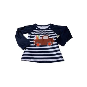 Neu ohne Etikett Boutique Junge blau gestreift LKW Türkei Thanksgiving Shirt 6-12M - Bild 1 von 2