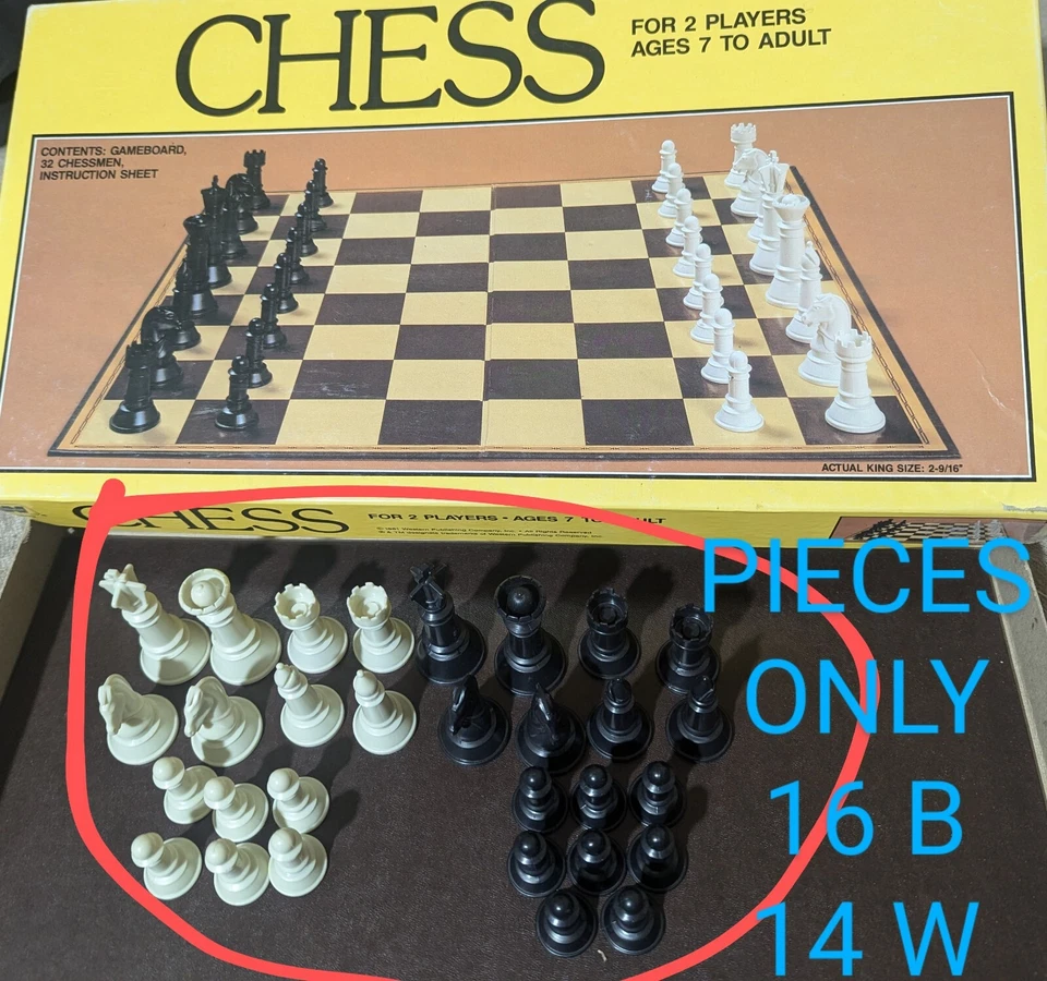 Lote de piezas de repuesto de ajedrez de plástico Whitman 1981 16 negro 14 blanco total:30 Foto 1 de 1