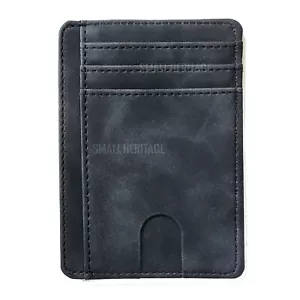 Billetera delgada de cuero con bloqueo RFID fibra de carbono identificación tarjeta de crédito soporte de dinero para hombres - Imagen 1 de 25