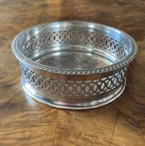 Vintage Wine Bottle Coaster Pierced Gallery English Silver Plated on Copper - Picture 1 of 4