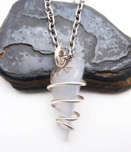 Calming Energy Blue Chalcedony Pendant Sterling Silver #127 - Picture 1 of 3