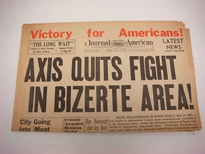 Journal American Newspaper Headline, WWII, May 10,1943, Axis Quits Fight Bizerte - Bild 1 von 1
