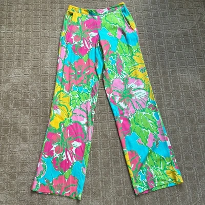 Lilly Pulitzer Hibiscus Print Palazzo Pants Small Hawaiian Lightweight Wide Leg - Image 1 of 4