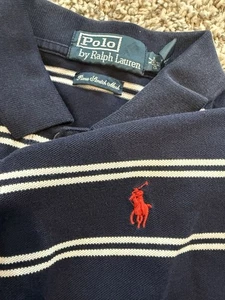 Polo Ralph Lauren Mens M Custom Fit Stretch Striped Shirt Red Pony Logo Pima - Picture 1 of 13