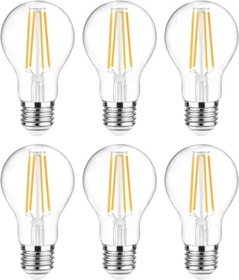 (D53)Ascher 60 Watt Equivalent, E26 LED Filament Light Bulbs, Warm White 2700K