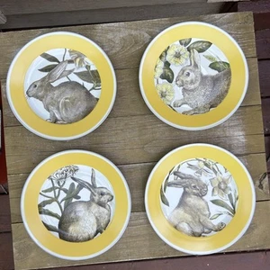 Williams Sonoma SPRING BUNNY Yellow Band 9" Salad Plates Retired Set 4 NO BOX - Picture 1 of 11