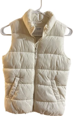 Old Navy Puffer Vest Fleece Lined Cream/Ivory Girls Size Large (10-12) Zip Up - Image 1 of 4