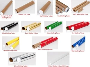 Mailing Tubes Pick COLOR TYPE QTY Colored Kraft White Tubes with End Caps - Picture 1 of 11