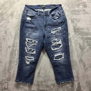 Judy Blue Skinny Fit Capri Jeans Women Sz 14W Blue Stretch High Rise Distressed - Picture 1 of 13